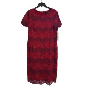Preston & York Lace Sheath Dress Women's 14 Plus Red Lined Valentine's Day New